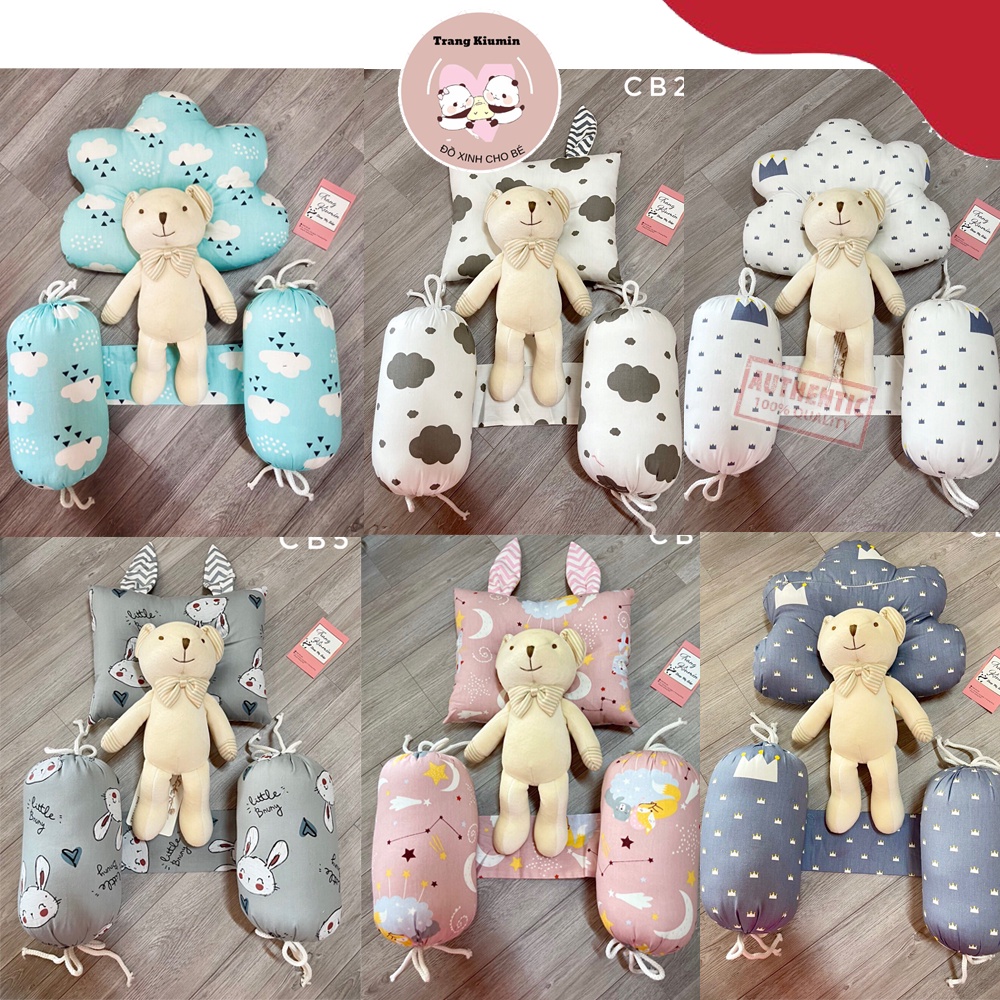 Bộ Gối Chặn Sơ Sinh MONMON Chống Giật Mình Gối Ruột Bông Xinh Xắn Đủ Màu Cho Bé