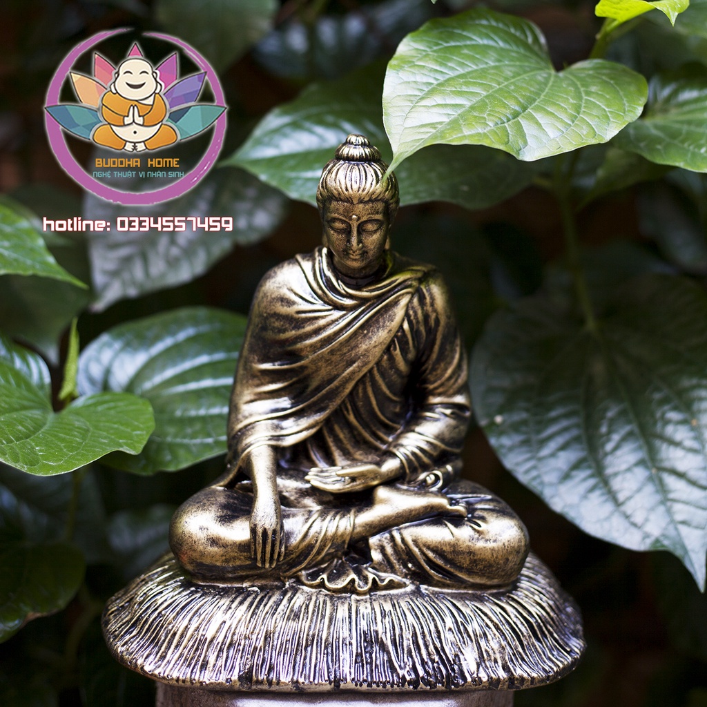 Tôn Tượng Bổn Sư 21.5 cm màu đồng cổ phong thủy thờ cúng trang trí nhà cửa, bàn trà, hồ thủy sinh bán cạn