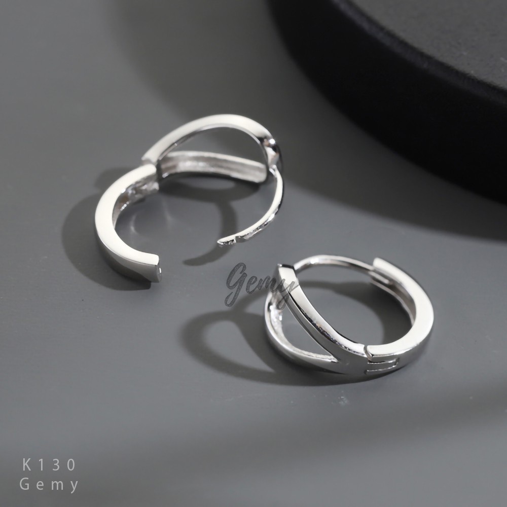 Khuyên tai nam bạc ta dáng tròn mạ vàng hình giọt nước cá tính, unisex Lexy (1 chiếc) | GEMY SILVER K130