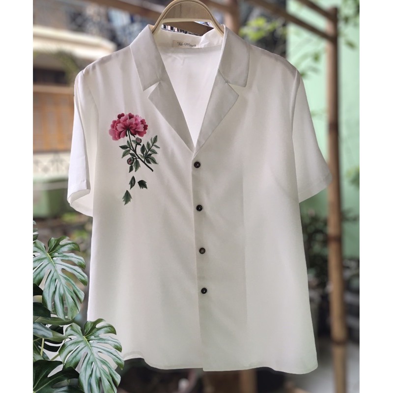 Áo thêu thủ công hoa mẫu đơn