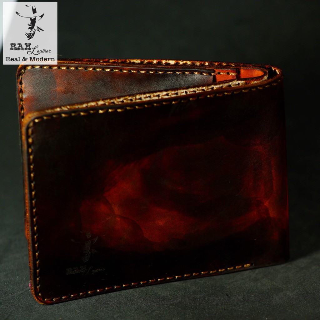 Ví nam Nữ Da Bò Italia Vegtan RAM Leather Khắc Trống Đồng Việt Nam Nâu Medium Brown