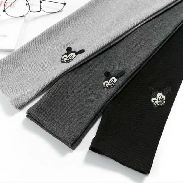 Quần legging tăm chất đẹp hàng chuẩn quần len tăm hình micky co giãn tốt có màu đen ghi xám  ghi sáng cạp chun cao