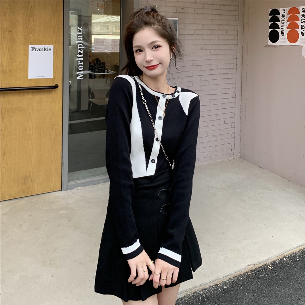 【ZHELIHANGFEI】Áo Cardigan Dệt Kim Tay Dài Lưng Cao Dáng Ôm Phong Cách Sang Trọng Dành Cho Bạn Nữ