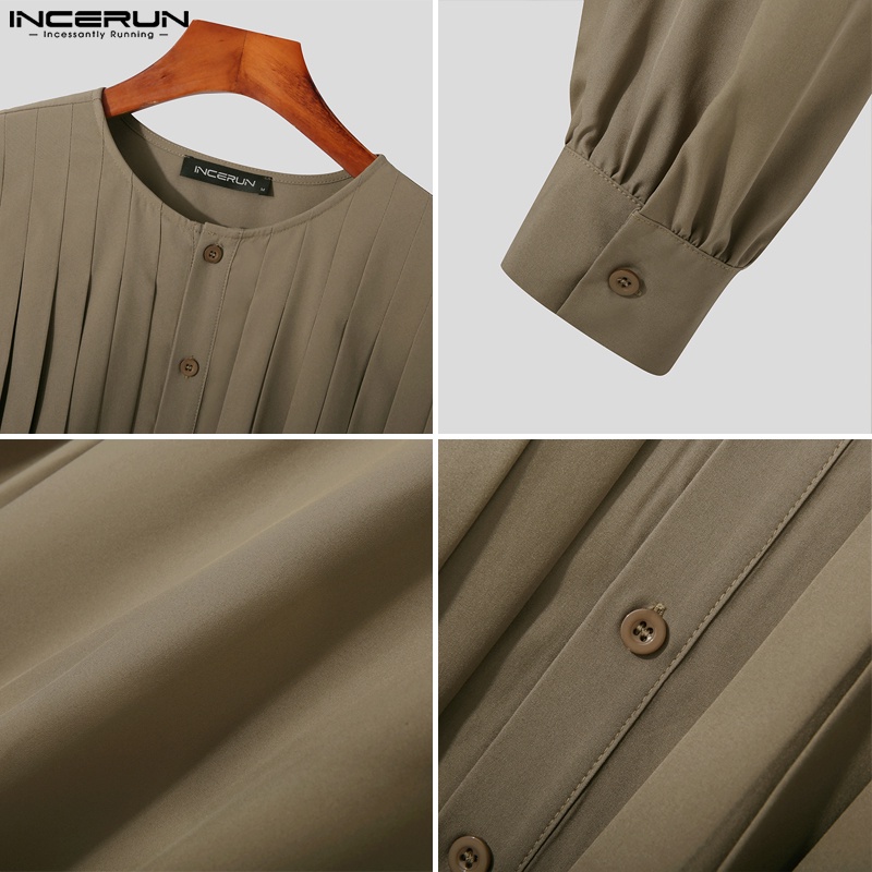 Áo sơ mi INCERUN tay dài dáng rộng cài nút phong cách thanh lịch thời trang cho nam