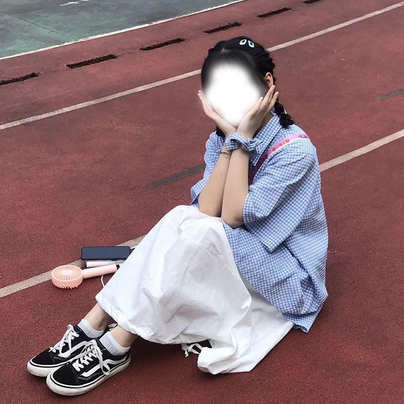 Set Áo Sơ Mi Tay Ngắn Form Rộng Họa Tiết Sọc Caro Và Chân Váy Chữ A Lưng Cao Phong Cách Hàn Quốc