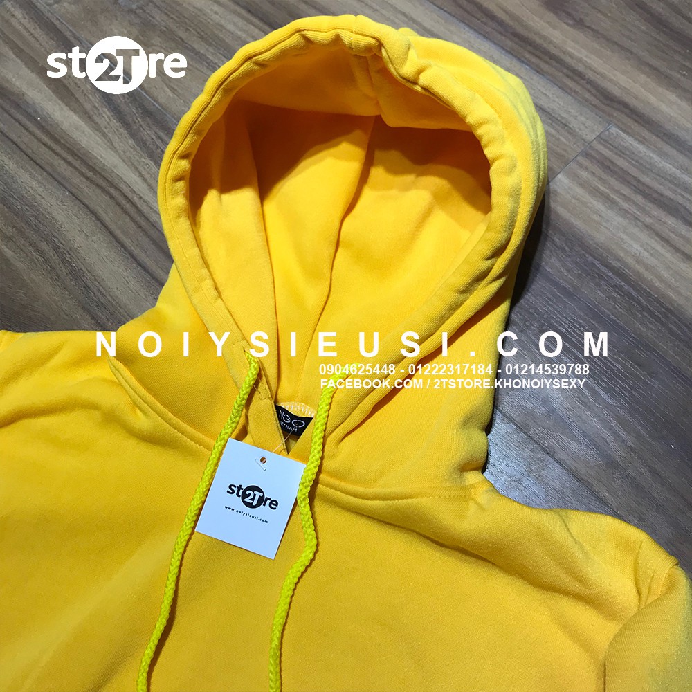 Áo hoodie unisex 2T Store H16 màu vàng hoa Mai - Áo khoác nỉ chui đầu nón 2 lớp dày dặn chất lượng đẹp