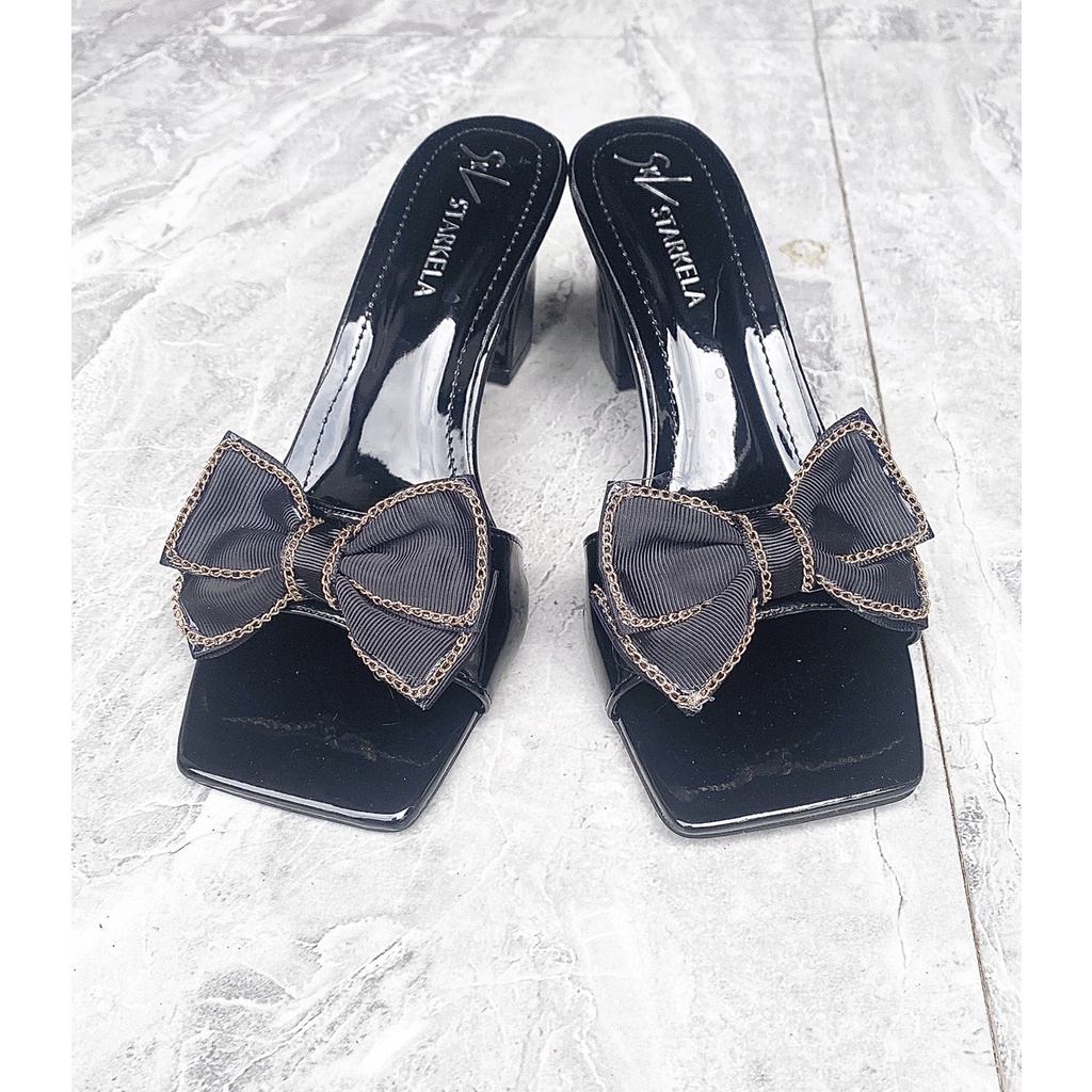 Dép Lê Cao Gót 7 Phân Mũi Vuông Cho Nữ TNT STORE Dép Cao Gót Quai Nơ Mũi Vuông Siêu Xinh TNT05