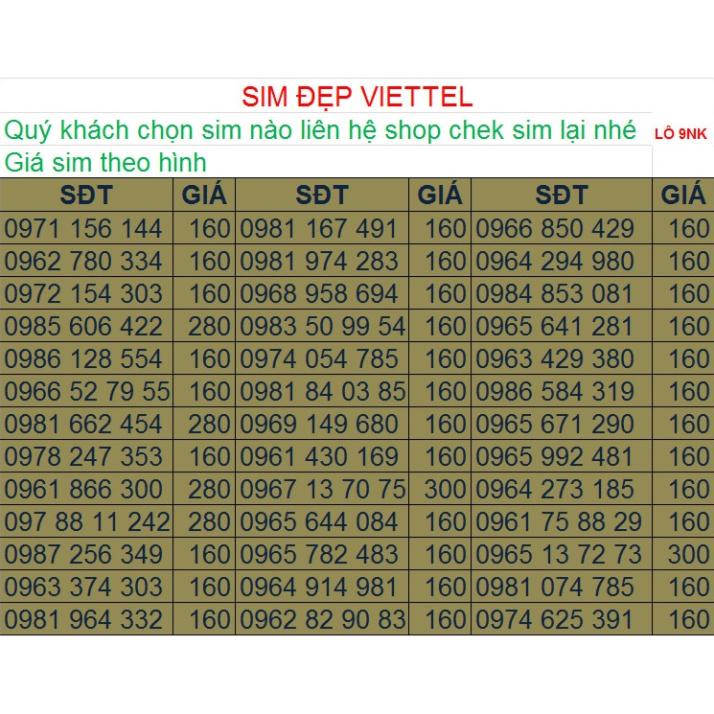 SIM MOBIFONE / SIM VIETTEL SỐ ĐẸP 09 PHONG THỦY LÔ 5