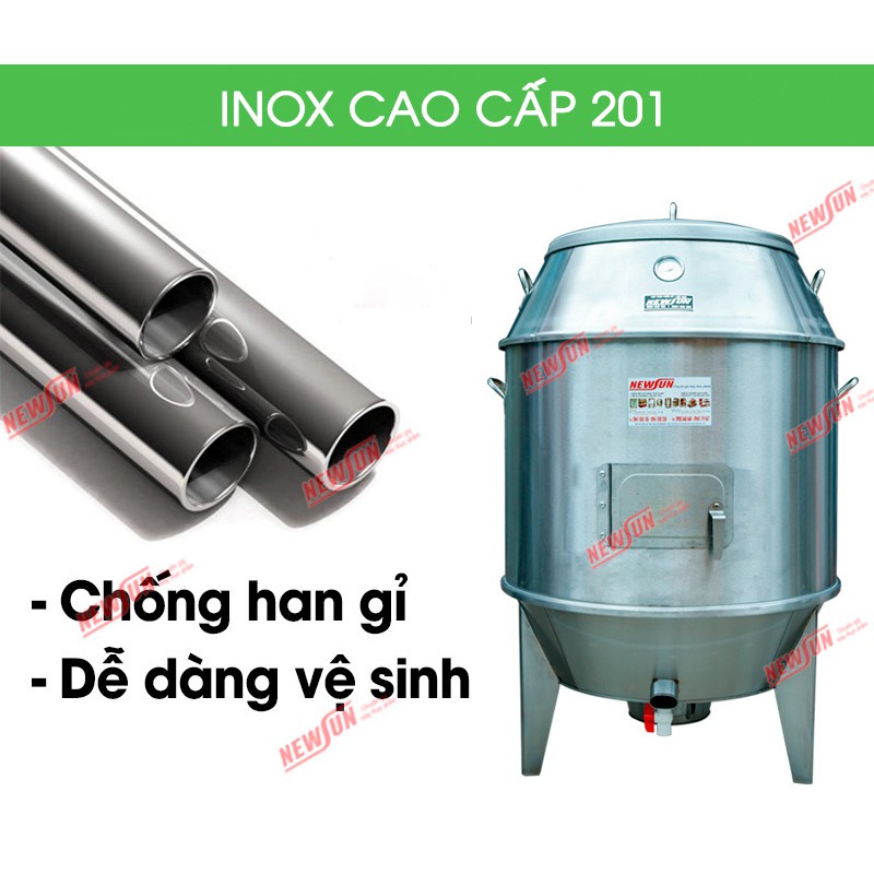 Lu quay vịt, Lò quay gà vịt inox NEWSUN bằng than phi 80 - Bảo hành 12 tháng - Tặng 15 móc, 15 xiên lu quay gà vịt