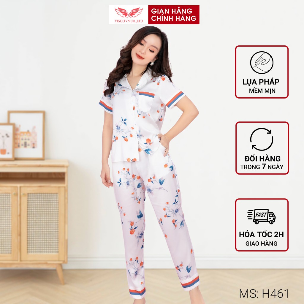 Bộ Đồ Pyjama Mặc Nhà Nữ VINGO Chất Liệu Lụa Pháp Cao Cấp Tay Cộc Quần Dài Họa Tiết Dâu Tây Thanh Lịch H461 VNGO - TCQD | BigBuy360 - bigbuy360.vn