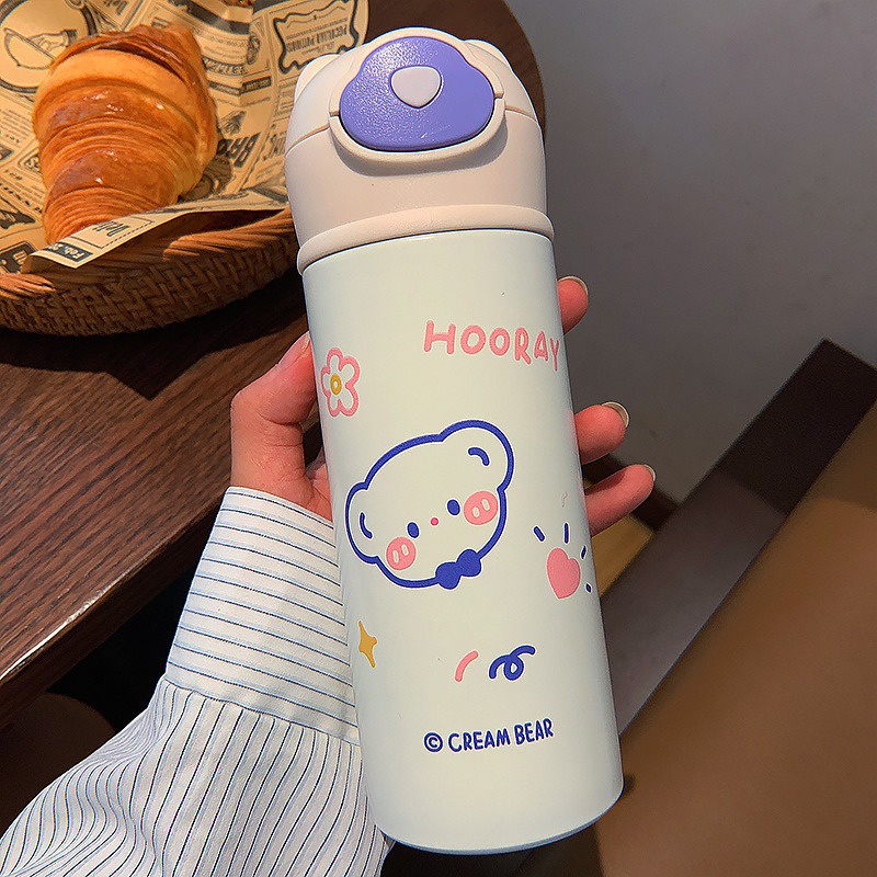 Bình nước gấu dễ thương 420ml inox304 giữ nhiệt tiện lợi học sinh viên, dân văn phòng, tập gym thể thao, cho bé hottrend