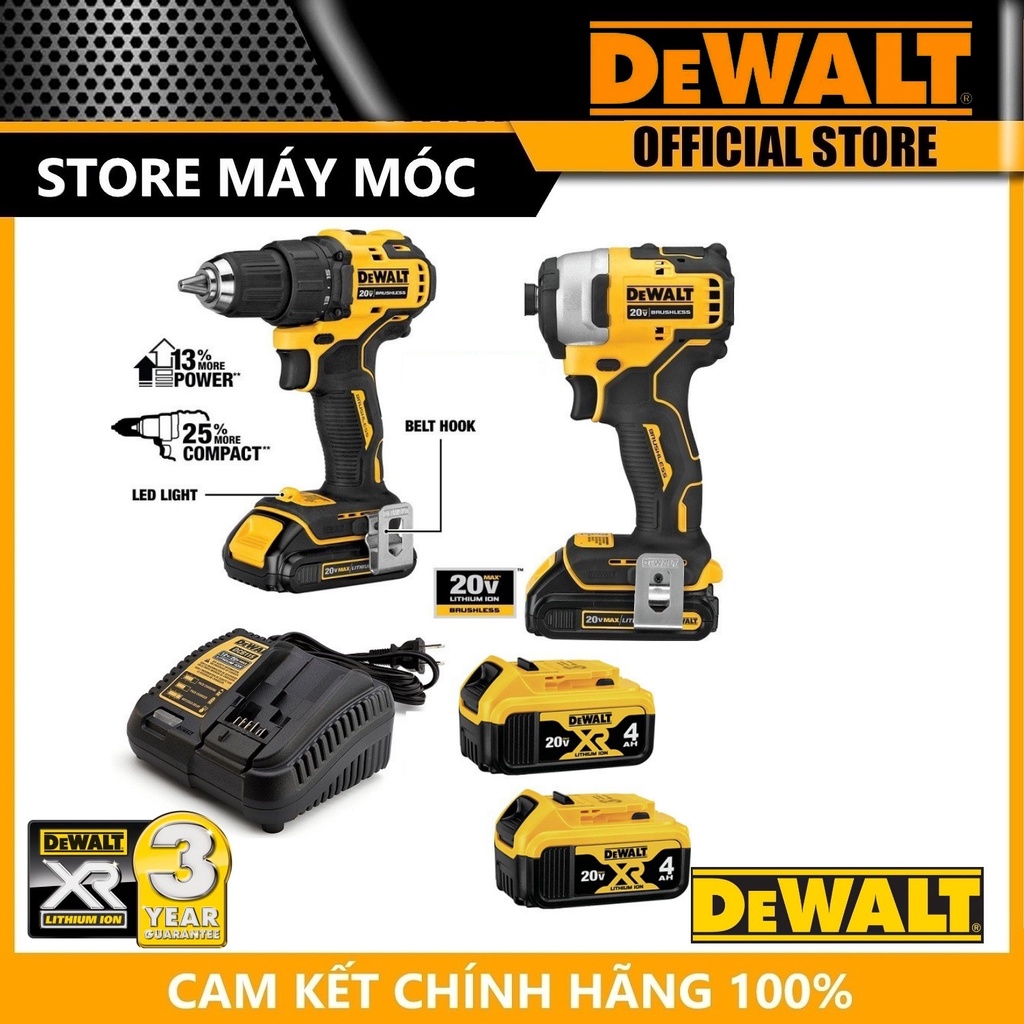 COMBO MÁY KHOAN VÀ SIẾT VÍT 20V MAX DCD709 + DCF809 + 2PIN 4AH + SẠC DCB115 + VALYDEWALT DCK2009M2 -