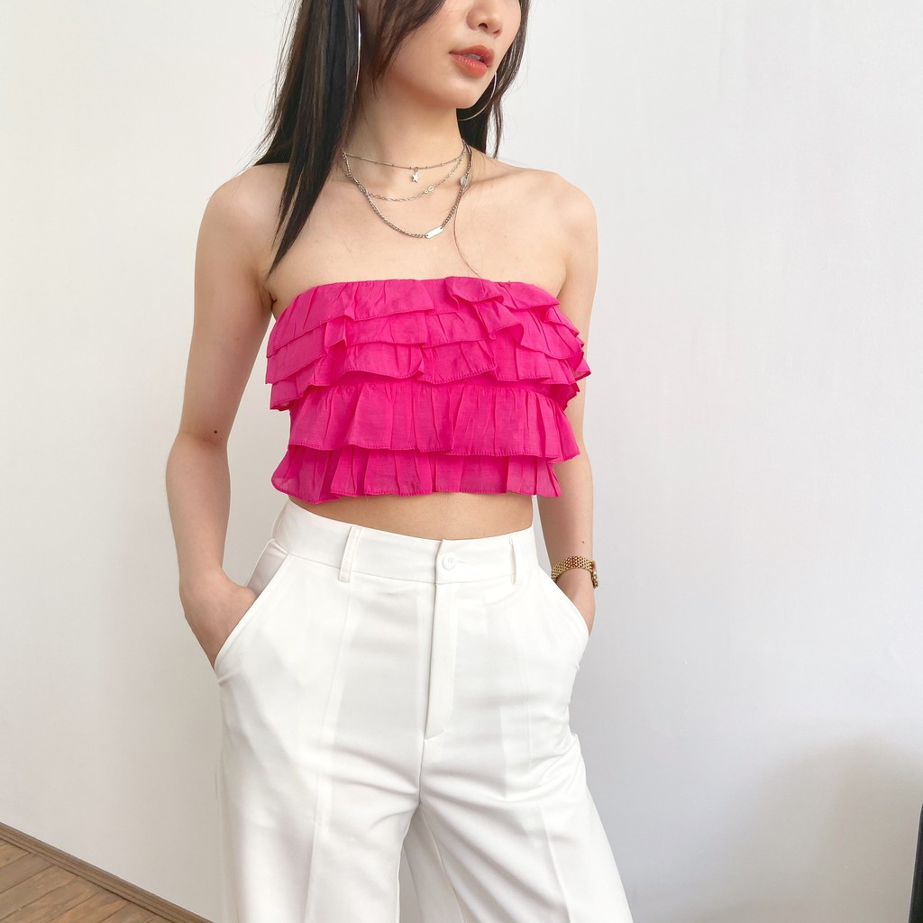 Áo croptop quây voan tơ xếp tầng kiểu Hàn Quốc Mia Ritta a2057 ảnh thật feedback