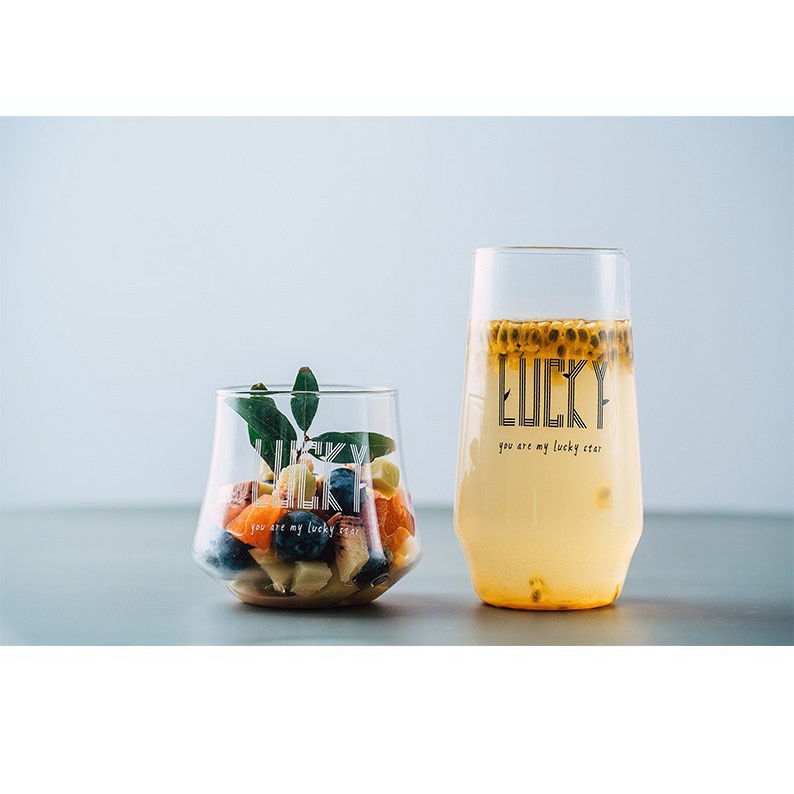 Cốc Thủy Tinh Chịu Nhệt In Chữ Lucky Phong Cách Châu Âu Ly Thuỷ Decor Tinh giá Rẻ Minhome