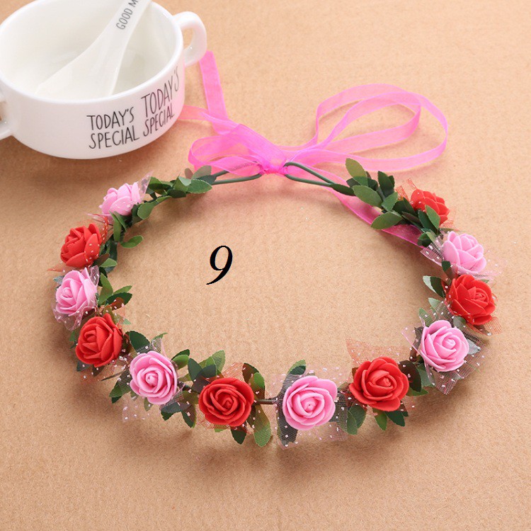 Vòng hoa đội đầu 12 hoa màu mix