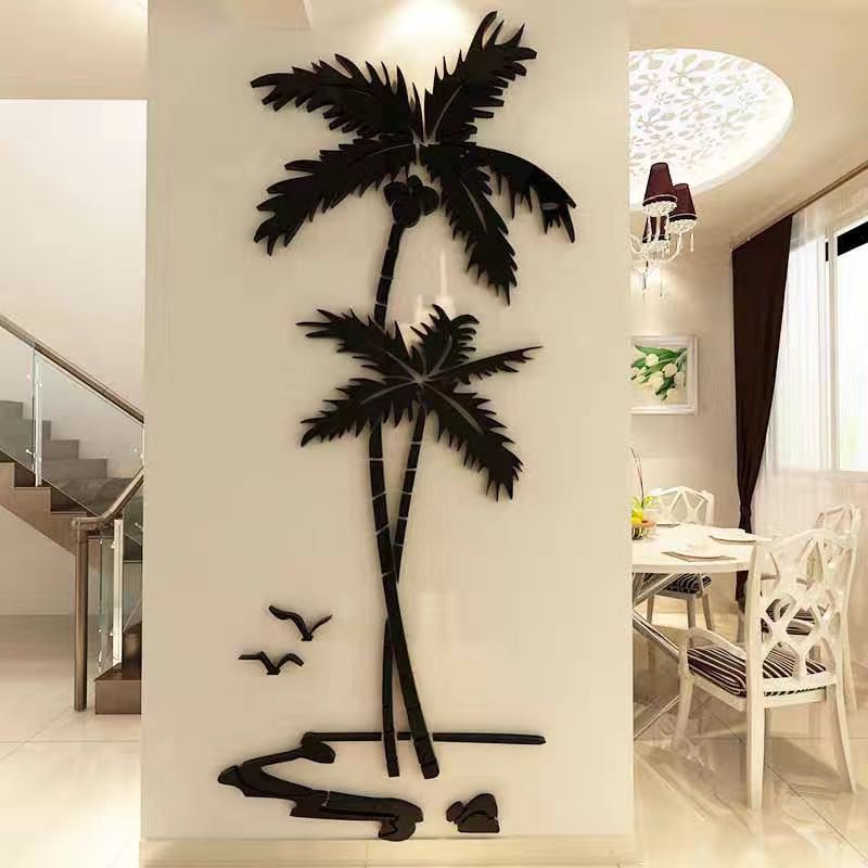 Acrylic 3D cây dừa tự dính không thấm nước Hình dán tường phòng trẻ em Hình dán phòng ngủ
