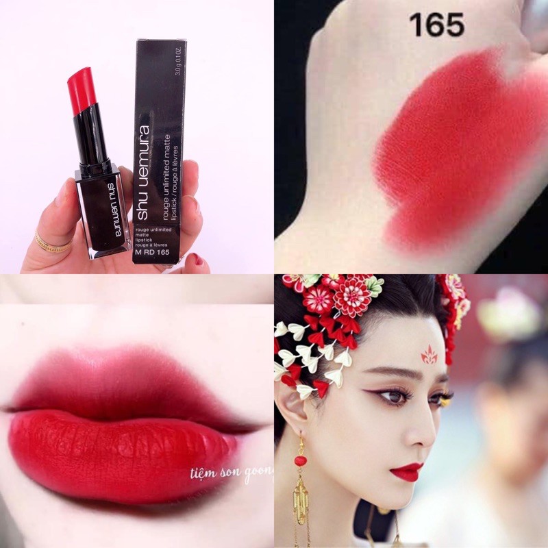 [Chính Hãng] Son SHU UEMURA Vỏ Đen 165 - đỏ thuần hàng Chuẩn Auth có bill [𝔅𝔢𝔢❅]