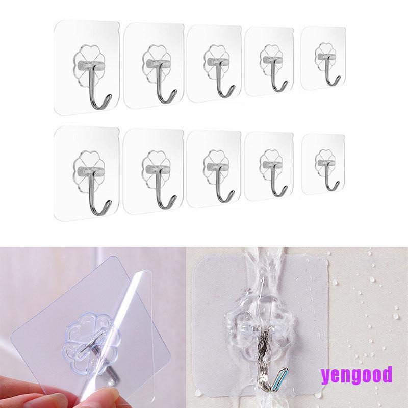 Bộ 10 cái móc treo đồ dán tường trong suốt không thấm nước