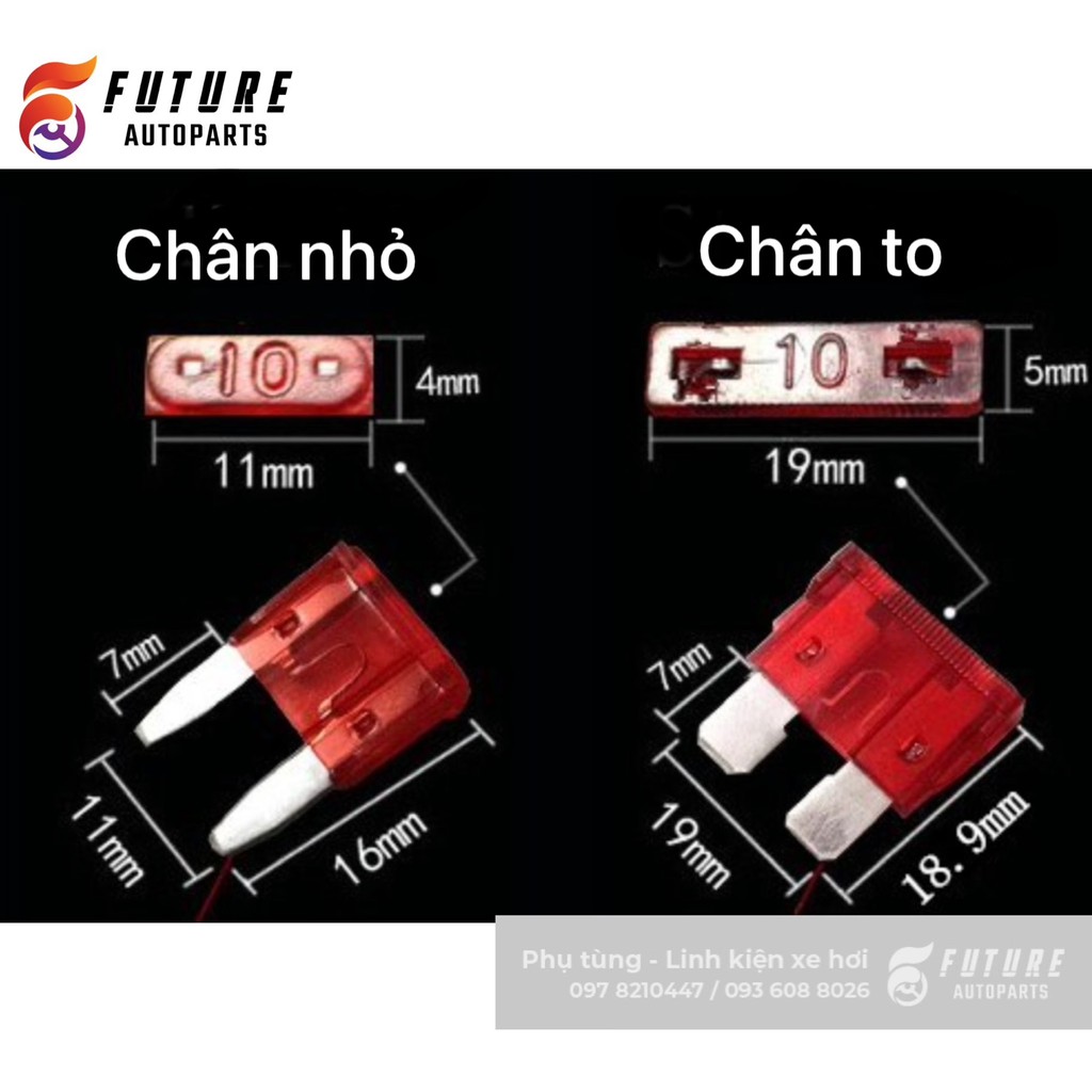 Cầu chì chân nhỏ, chân to phù hợp với các dòng xe hơi, xe máy - Future Autoparts