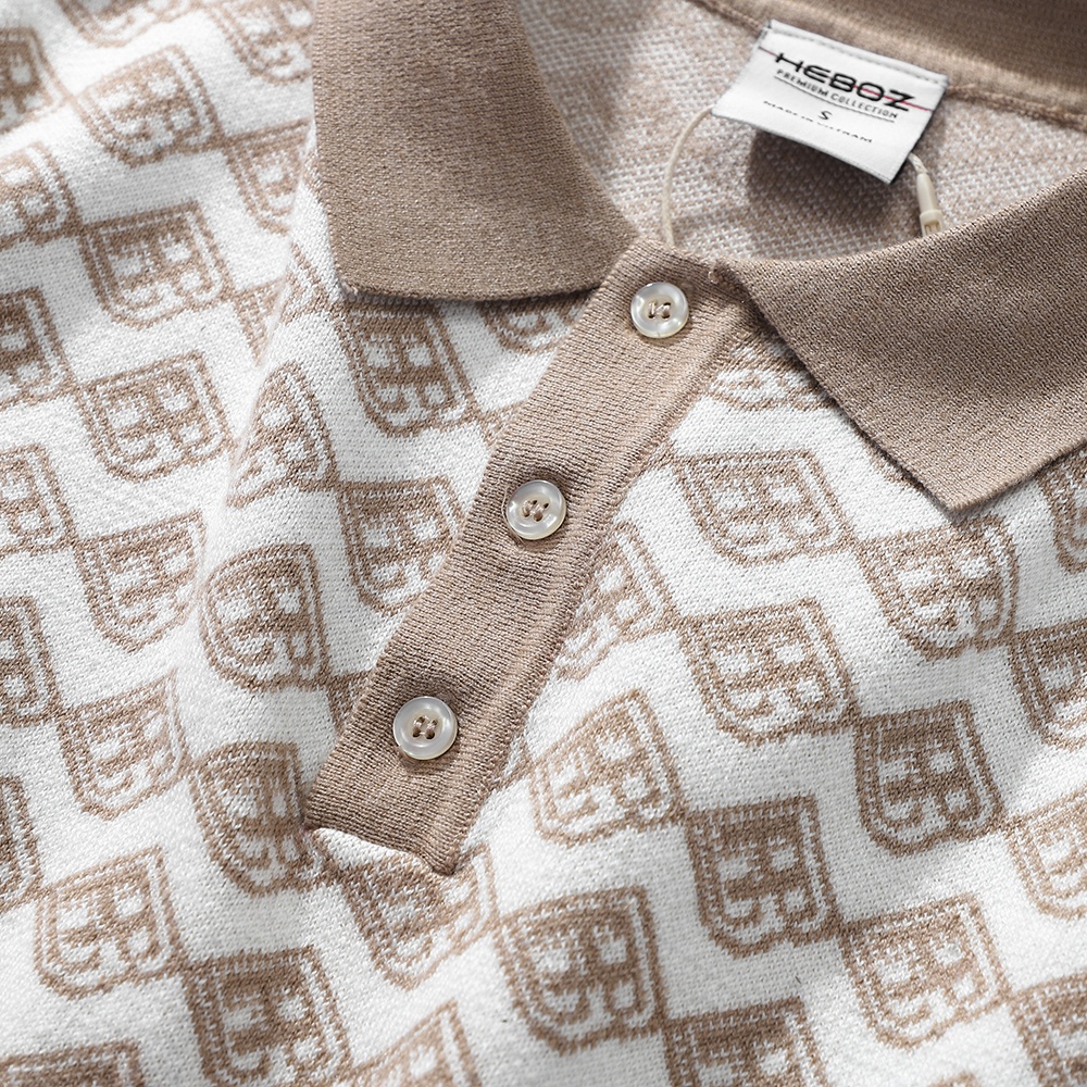 Áo thun nam cổ bẻ, polo HEBOZ chất vải dệt kim monogram cao cấp - CREAM - 00001237