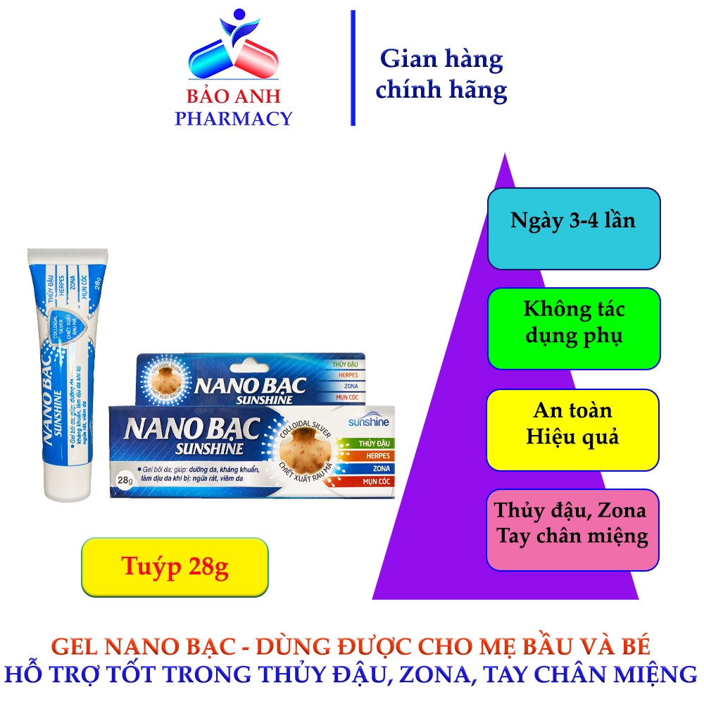 Tuýp bôi NANO BẠC Sunshine – Thủy đậu, herpes, Zona, Mụn cóc, Tay chân miệng – Hỗ trợ làm dịu da, an toàn cho bé – H28G