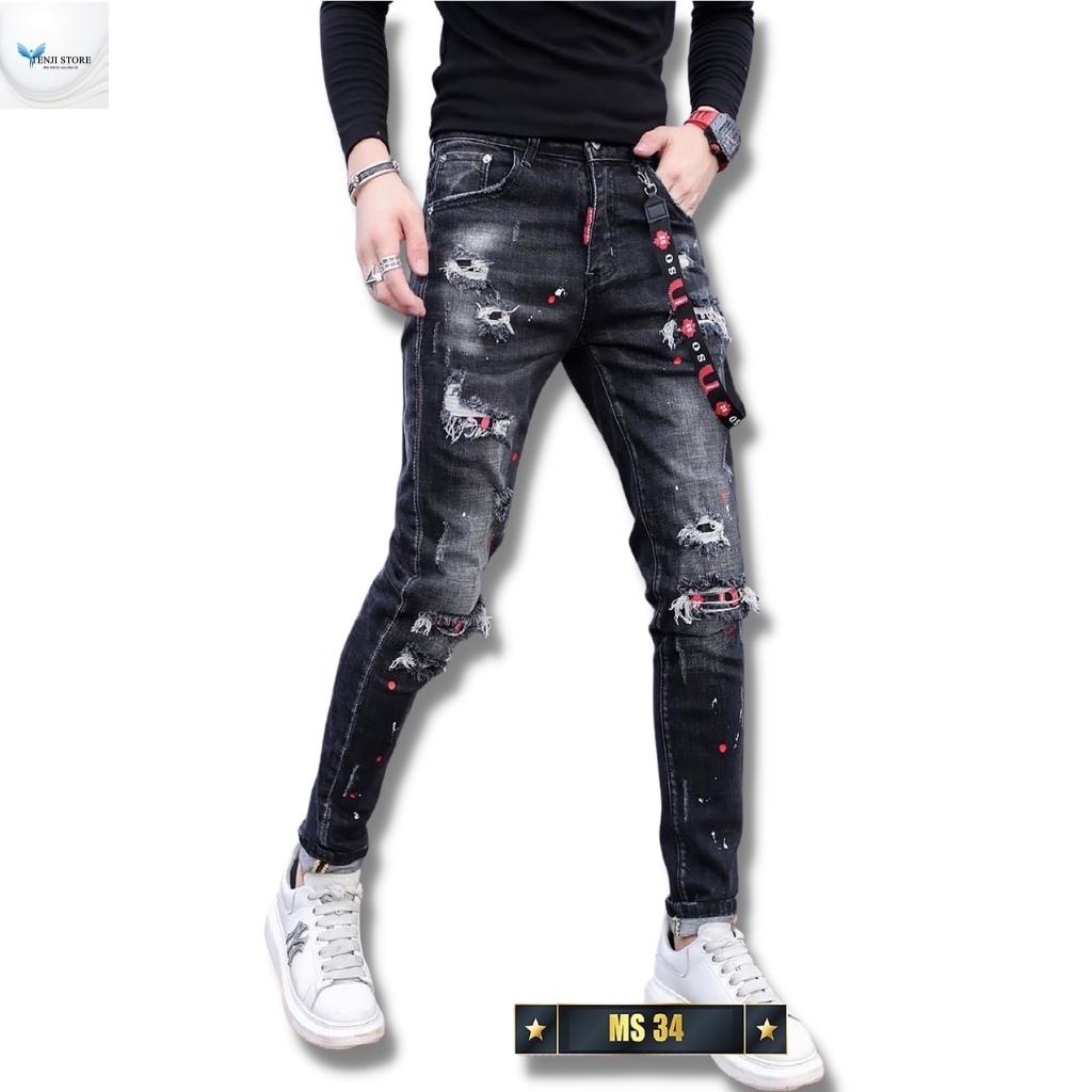 Quần jean nam màu đen rách gối chất bò cao cấp co dãn 4 chiều cực đẹp, quần rin nam QDJ0342022 Sơn Nhiều mẫu mới