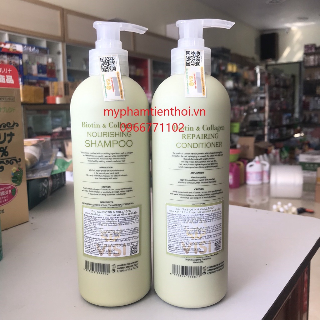 Bộ Dầu Gội Xả Biotin&Collagen 500+500ml Màu Xanh Lá Phục Hồi Và Kiểm Soát Dầu