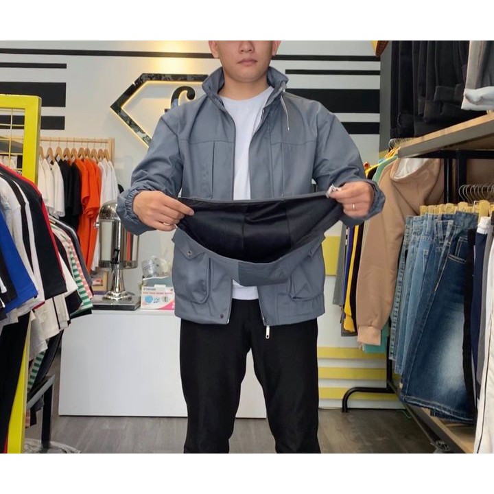 Áo khoác kaki hàn lót lưới cao cấp nhiều túi màu đen, xám xanh, xám nâu | BigBuy360 - bigbuy360.vn