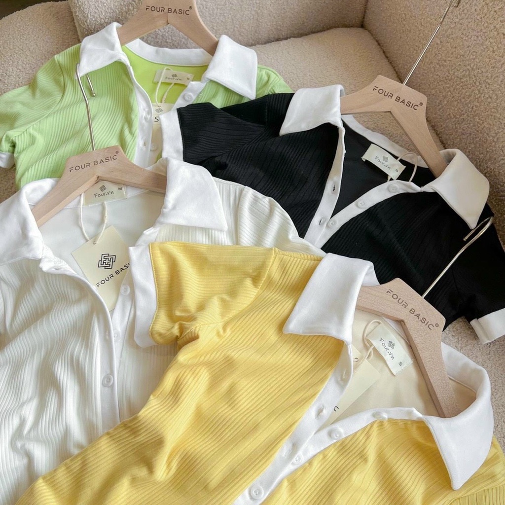 Đầm body cổ bẻ viền màu hàng nút trước chất thun gân đẹp hot hit MK65