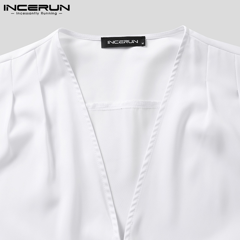 Áo sơ mi INCERUN tay dài cổ chữ V thời trang cho nam