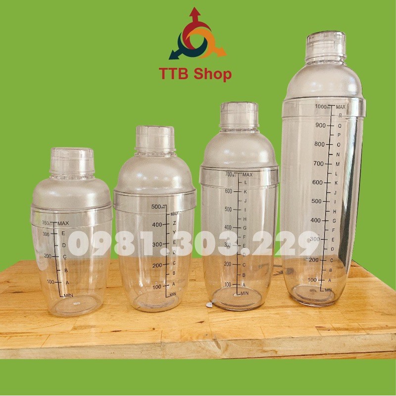 Bình Lắc Pha Chế - Bình Lắc Nhựa - Shaker Nhựa Vạch Đen 350ml, 530ml, 700ml, 1000ml