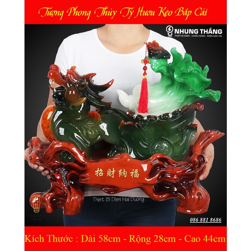 Tượng Phong Thủy Decor Tỳ Hưu Kéo Bắp Cải PT-35 - Chiêu Tài Hút Lộc - Size To Dài 58cm - Bảo Hành 1 Năm