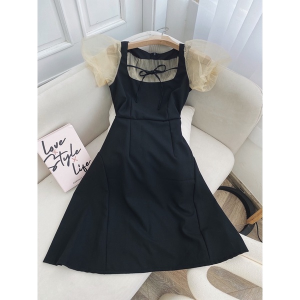 ĐẦM MIDI PHỐI REN KEM NƠ NGỰC