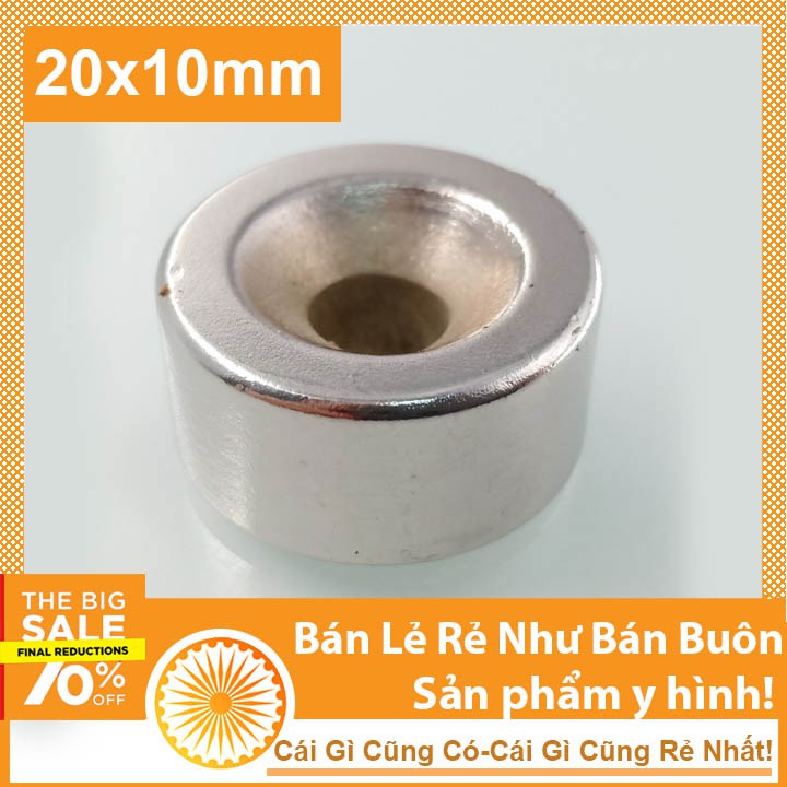 Nam châm đất hiếm 20x10mm lỗ 6mm hít bi sắt siêu từ tính