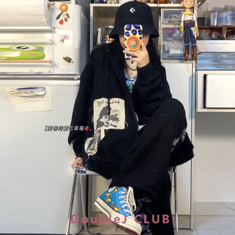 Áo Khoác Hoodie Dáng Rộng Phối Khóa Kéo Kiểu Vintage Đường Phố Mỹ Cá Tính Cho Nữ | BigBuy360 - bigbuy360.vn