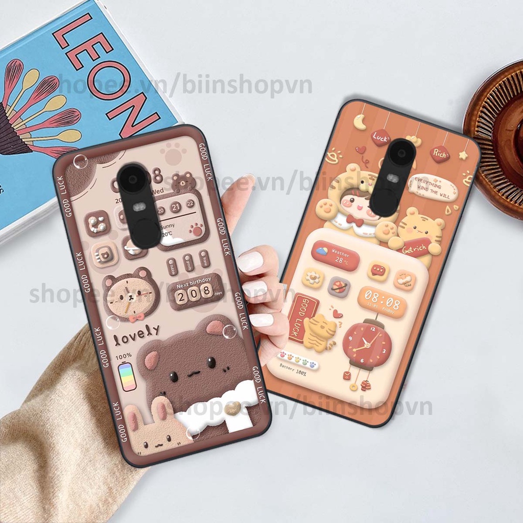 Ốp Xiaomi Redmi Note 4/ Note 4x / Redmi 5 Plus in 3D icon gấu nổi siêu xinh, siêu đáng yêu, cá tính phong cách