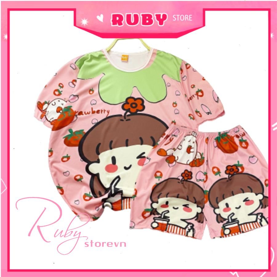 [Đồ bộ gia đình] Đồ bộ bé gái in hình bé dâu in hình bò sữa dễ thương chất thun mềm mát full size từ 5kg đến 70kg DBRBD
