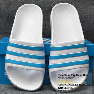 Dép trẻ em Adidas Adilette Aqua Kid màu trắng sọc dương