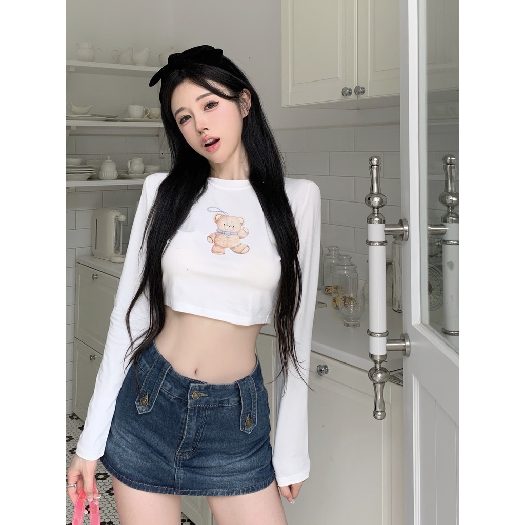 Áo Thun Tay Ngắn In Hình Gấu Dễ Thương Phong Cách Hàn Quốc Dành Cho Nữ