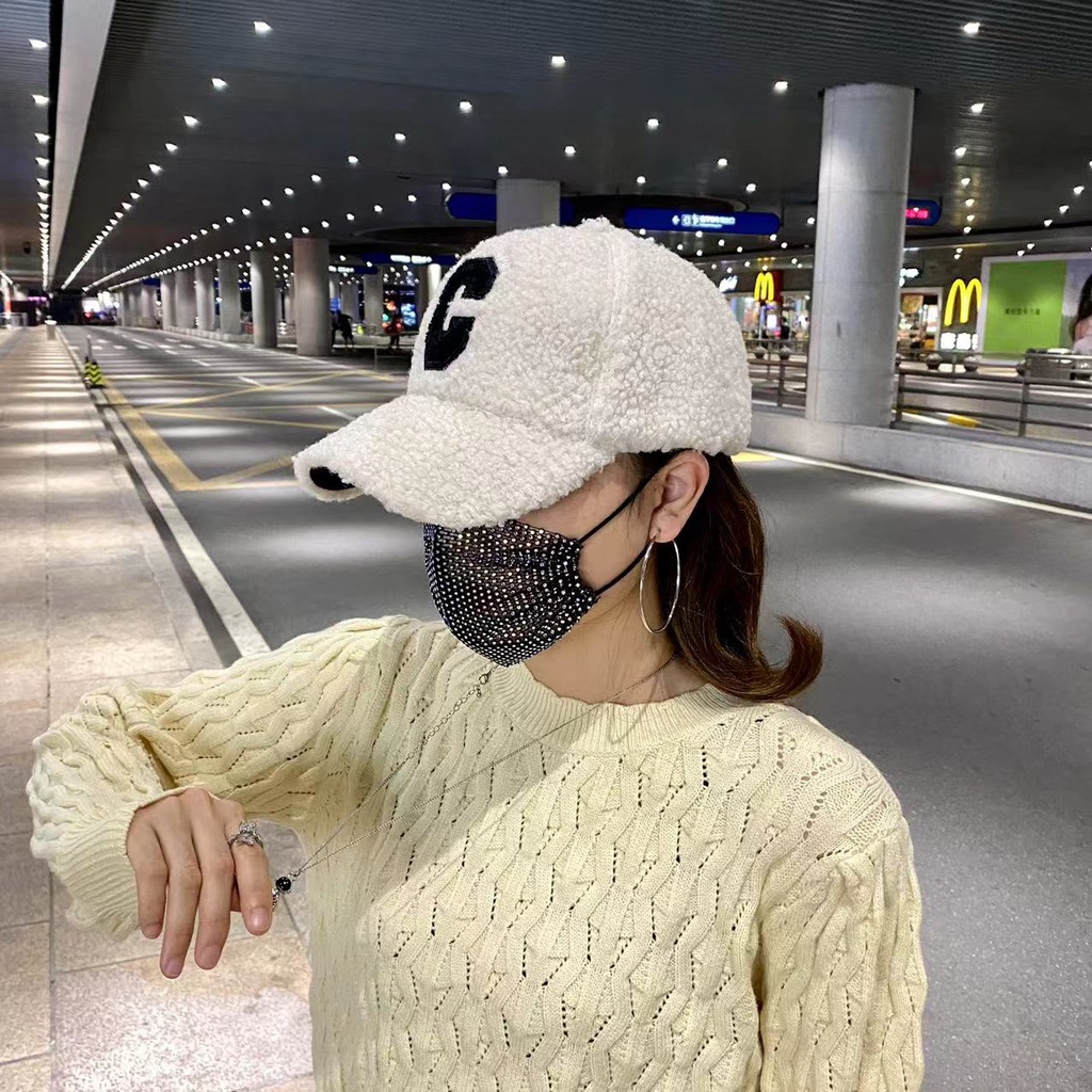 Nón kết nữ bằng lông cừu dày dặn thêu chữ phong cách Hàn Quốc thời trang thu đông