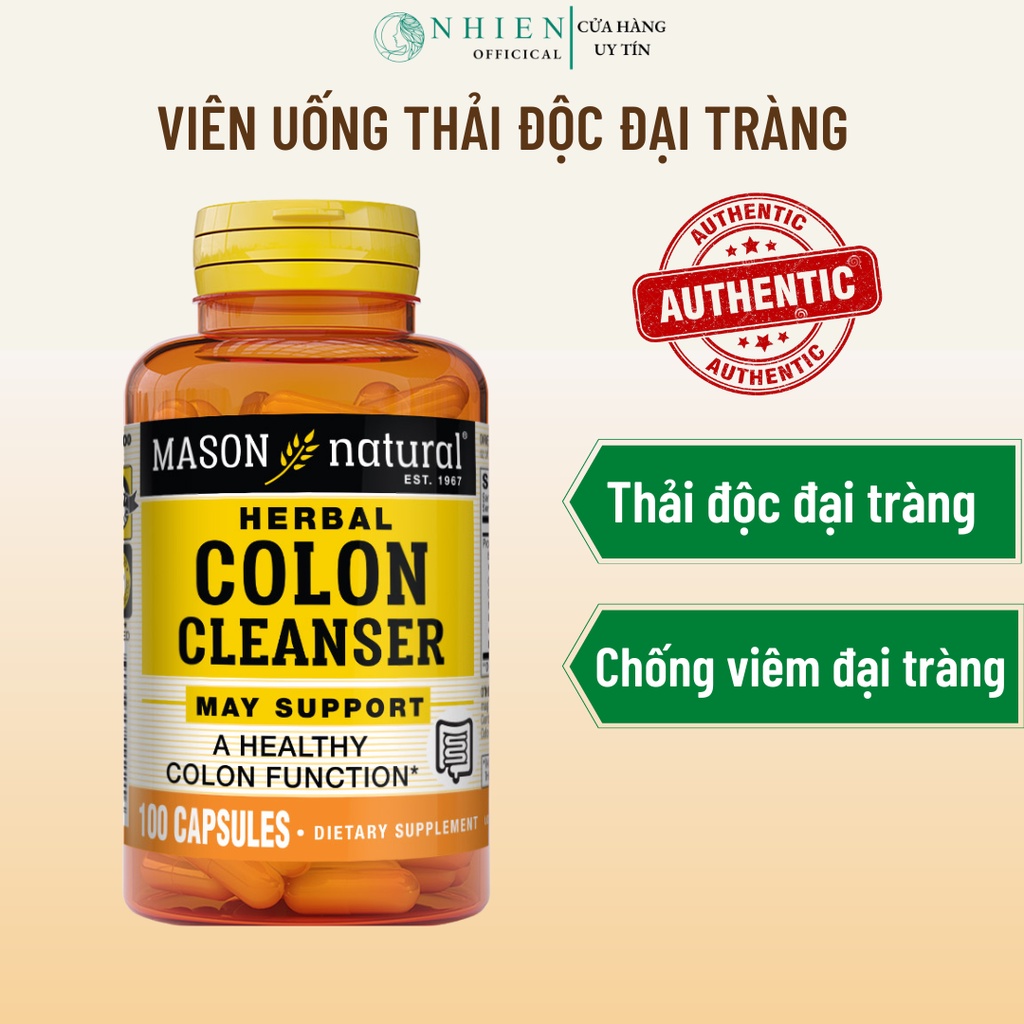 Viên uống thải độc đại tràng, hỗ trợ chức năng đại tràng Colon Herbal Cleanser Mason Natural 100 viên