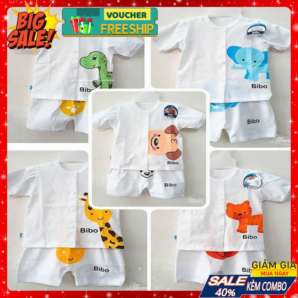 Sét 5 Bộ Cotton Trắng Hình Thú Cho Bé Từ 5-15kg - Quần Áo Trẻ Em