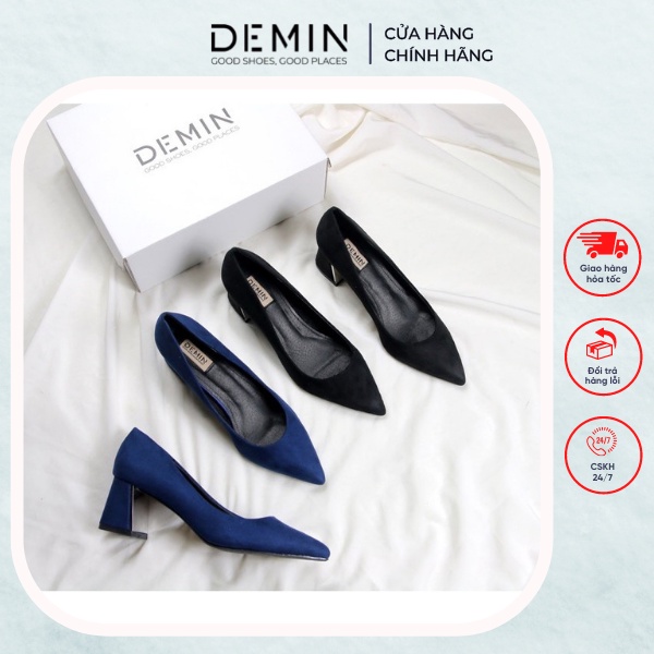 Giày cao gót DEMIN cao gót da lộn đế vuông thời trang nữ công sở - DCG123 thumbnail