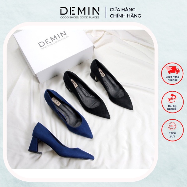 Giày cao gót DEMIN cao gót da lộn đế vuông thời trang nữ công sở - DCG123