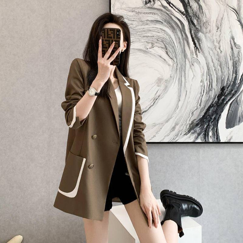 Áo Khoác Dáng Rộng Màu Sắc Tương Phản Phong Cách Hàn Quốc Thời Trang Mùa Xuân Cho Nữ