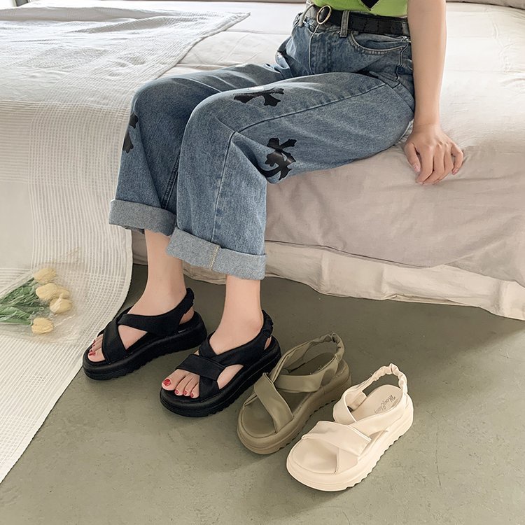 Sandal Nữ Đi Học Quai Xoắn Ulzzang Đế Độn  - Giày Sandal Nữ Hàn Quốc