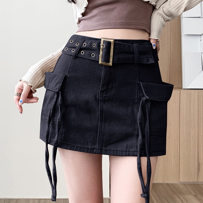 IELGY   Quần Short denim Lưng Cao Ống Rộng Họa Tiết Rằn Ri Cá Tính Cho Nữ