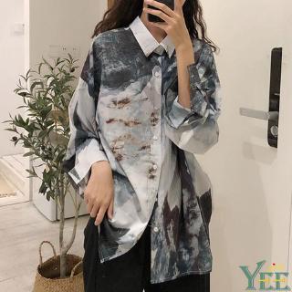 Áo Sơ Mi Dài Tay Dáng Rộng In Họa Tiết Vintage Thanh Lịch Cho Nữ