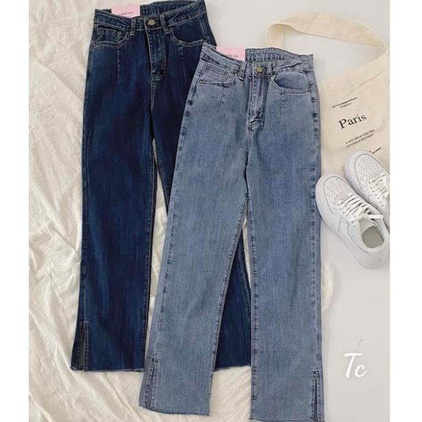 Quần Jeans Nữ Ống Suông Rộng Xẻ Cạnh Siêu Hách Chân Fullsize chuẩn hàng quảng châu