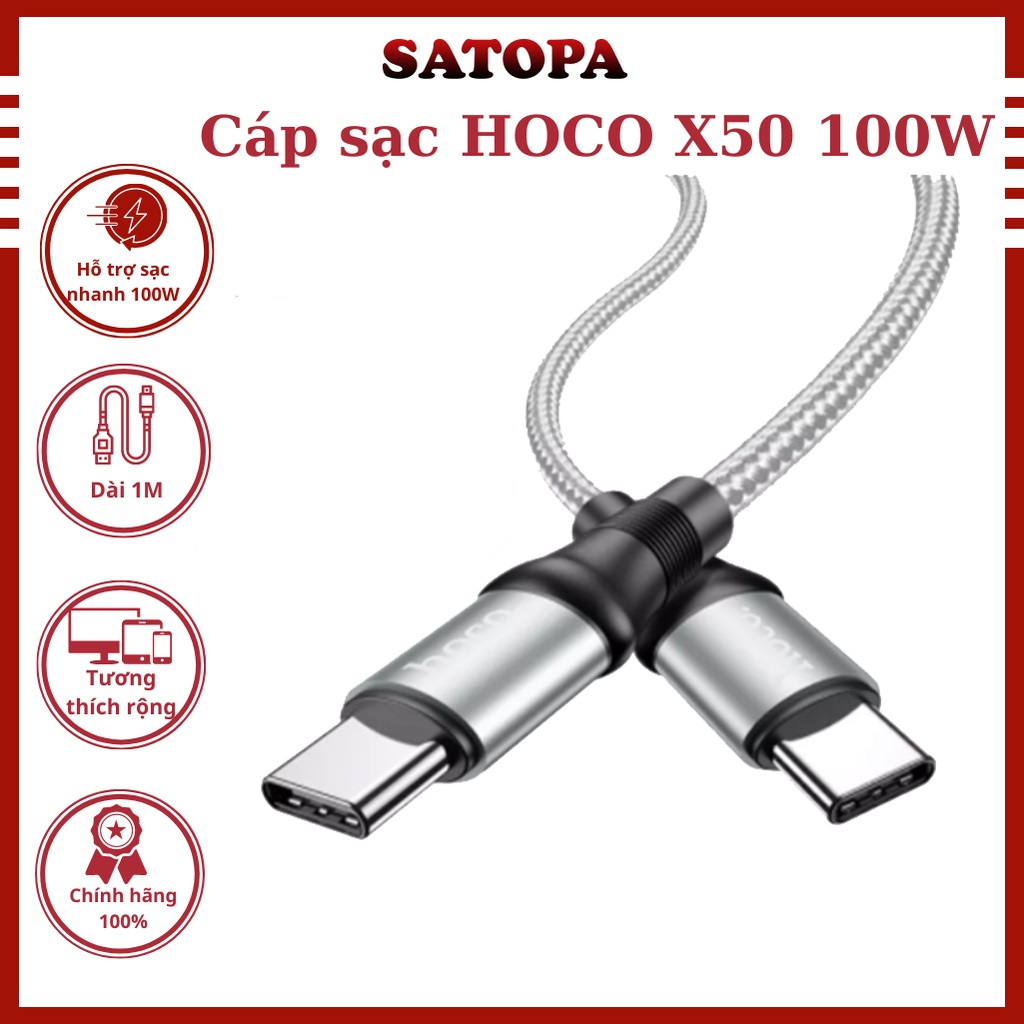 Dây cáp sạc nhanh HOCO X50 Type-C to Type-C, 20V/5A, công suất 100W tương thích tất cả dòng máy androi, siêu bền